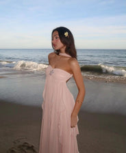 Collins | Vestido Largo Sin Tirantes con Volantes