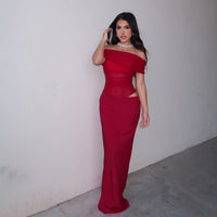 Maisy | Vestido Maxi de Malla con Hombro Descubierto