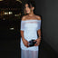Michaela | Vestido Maxi de Malla Plisada Off-Shoulder para Maternidad