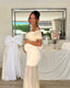 Michaela | Vestido Maxi de Malla Plisada Off-Shoulder para Maternidad