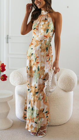 Shannon | Vestido Maxi Floral con Cuello Halter