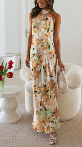 Shannon | Vestido Maxi Floral con Cuello Halter