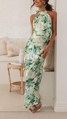 Shannon | Vestido Maxi Floral con Cuello Halter