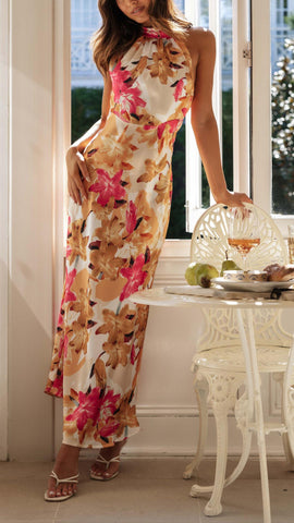 Shannon | Vestido Maxi Floral con Cuello Halter