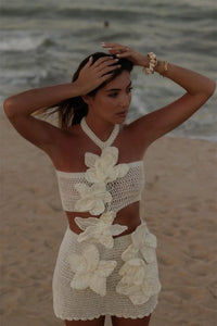 Margaret | Vestido Mini Floral de Punto con Halter